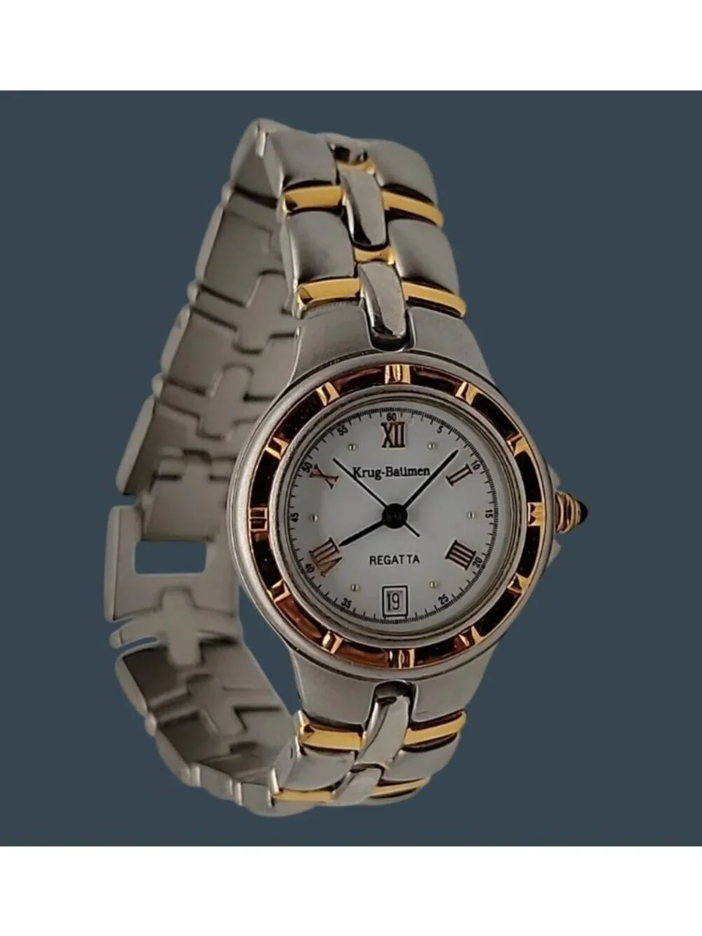 Vtg Krug-Baümen Regatta Ladies Watch Two-Tone 18k Gold Plated Date Quartz 6.5